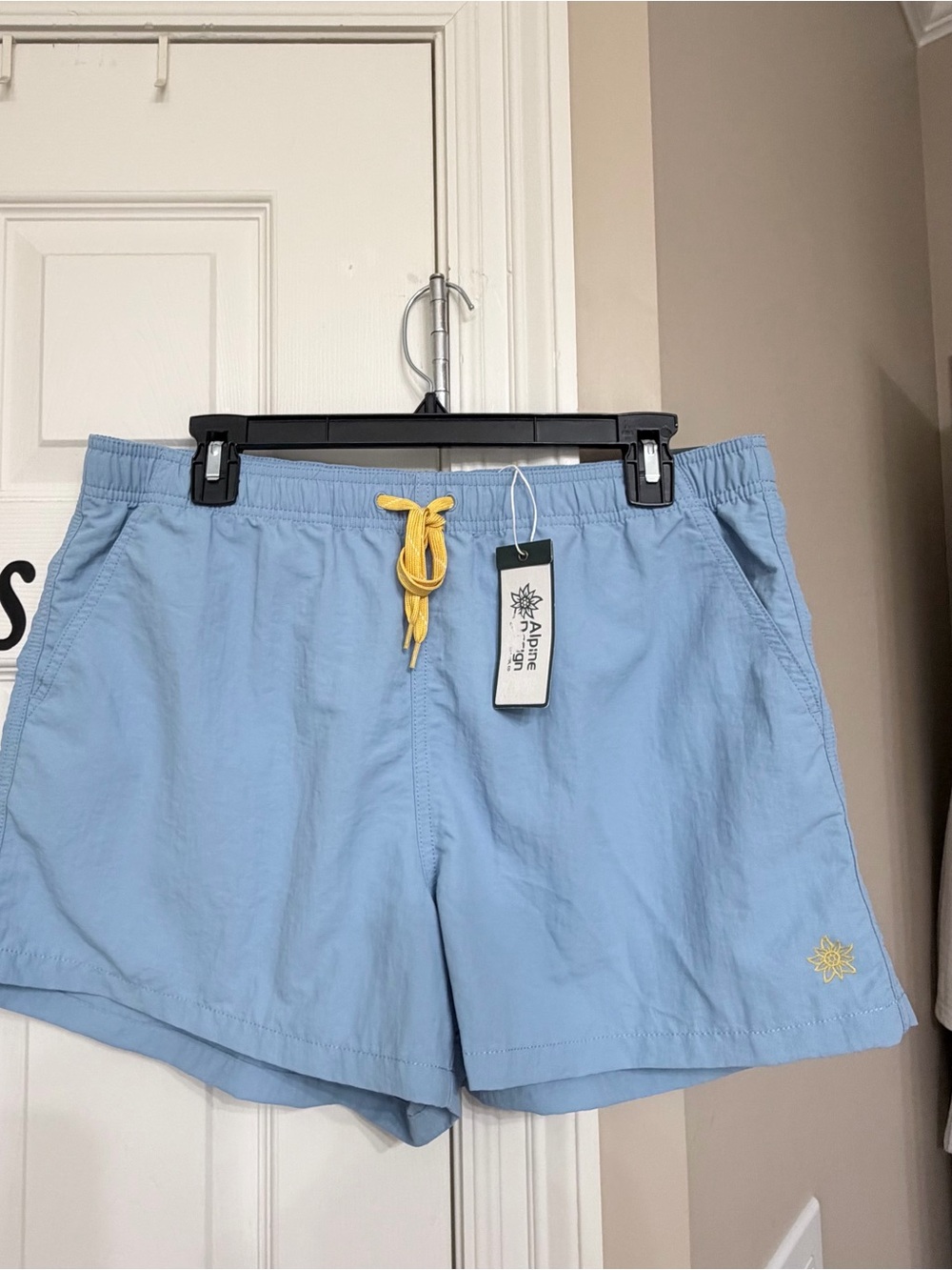 Alpine Design Light Blue Athletic Shorts with Yellow Drawstring